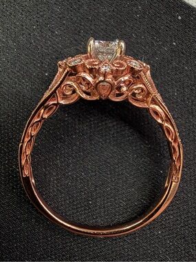 Rose Gold Filigree Engagement Ring with Clear Center Stone